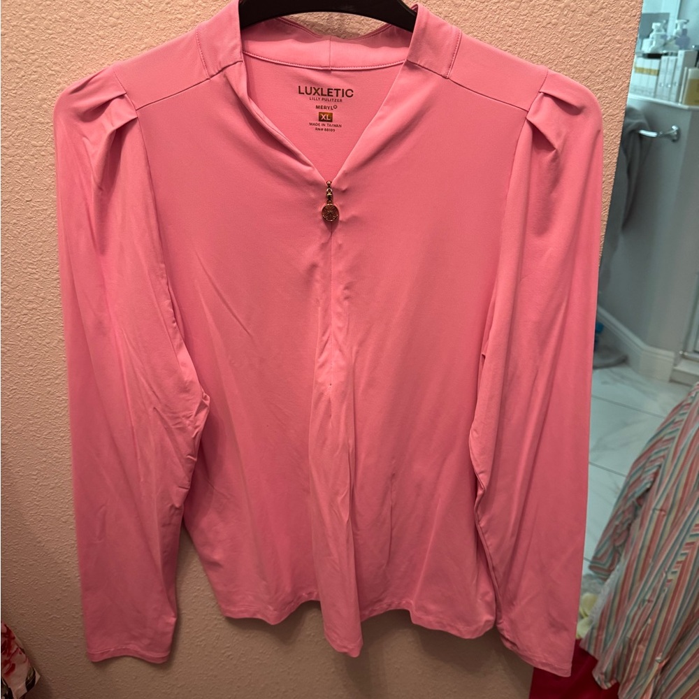 Lilly Pulitzer Pink Long Sleeve V-Neck Top with Gold Charm